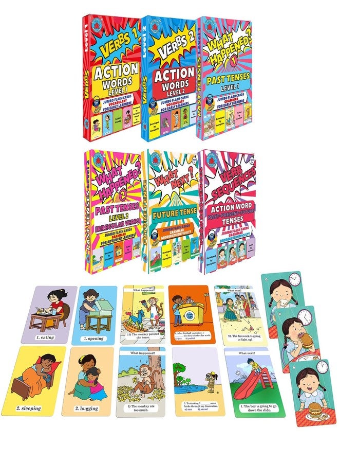 Brainy Bug Resources Action Words (Levels 1 and 2), Verbs Sequences, Verbs in Past Tenses (Levels 1 and 2), Verbs in Future Tense | 6 Decks - 180 Flashcards | Language Teaching - Image 1